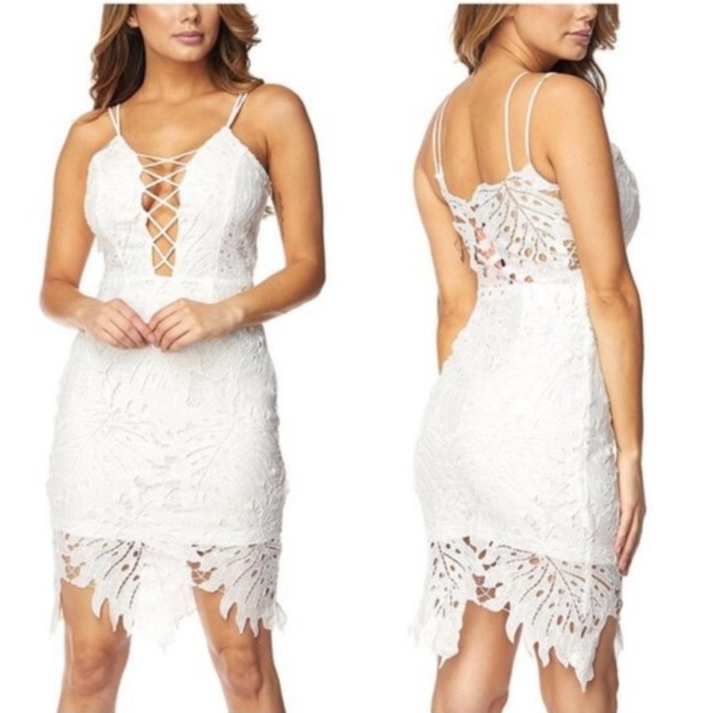 NWOT White Crochet Palm Midi Lace Cocktail
Dress SIZE SMALL